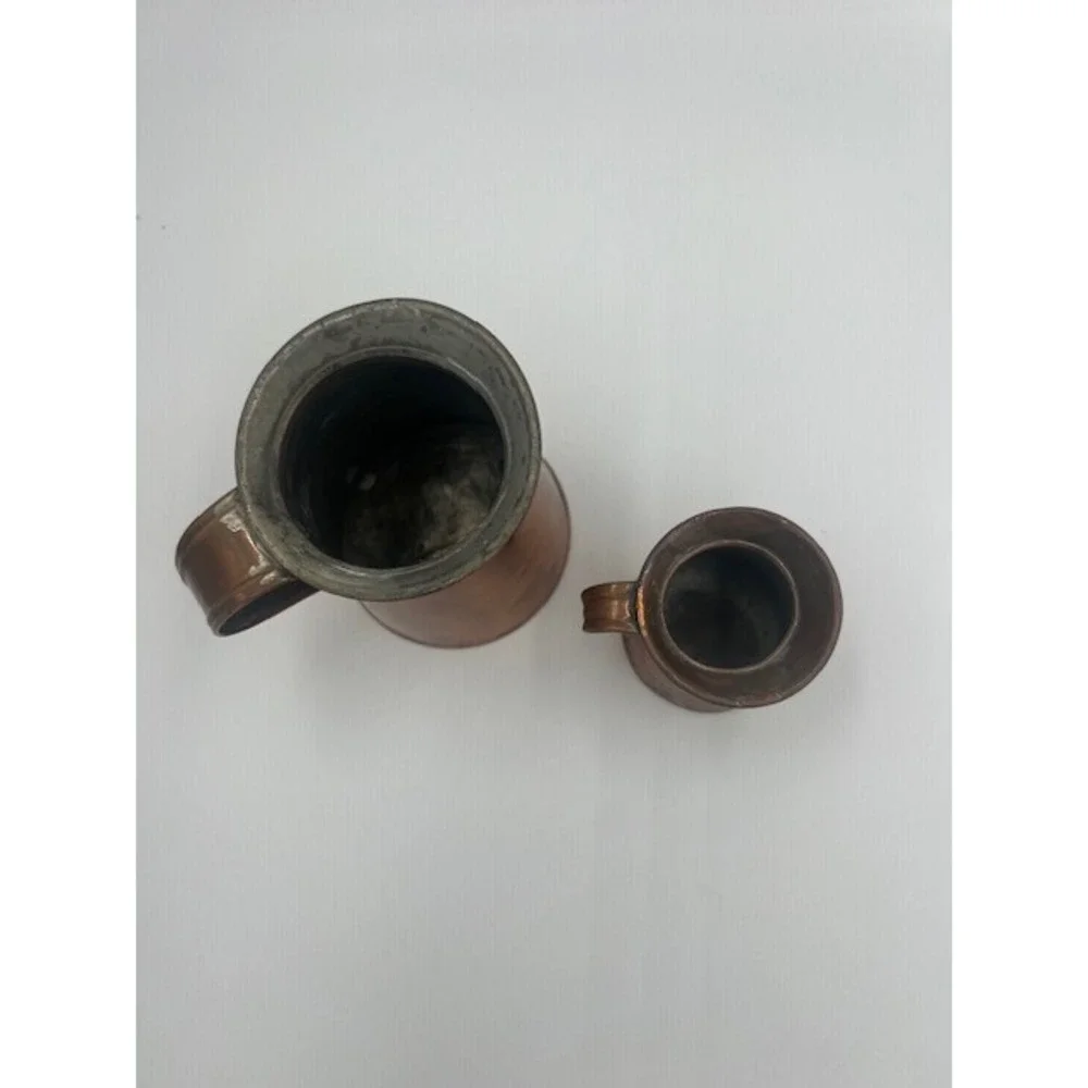 Vintage Copper Pitcher Set of 2 Rustic Farmhouse Decorative Jugs Patina 5